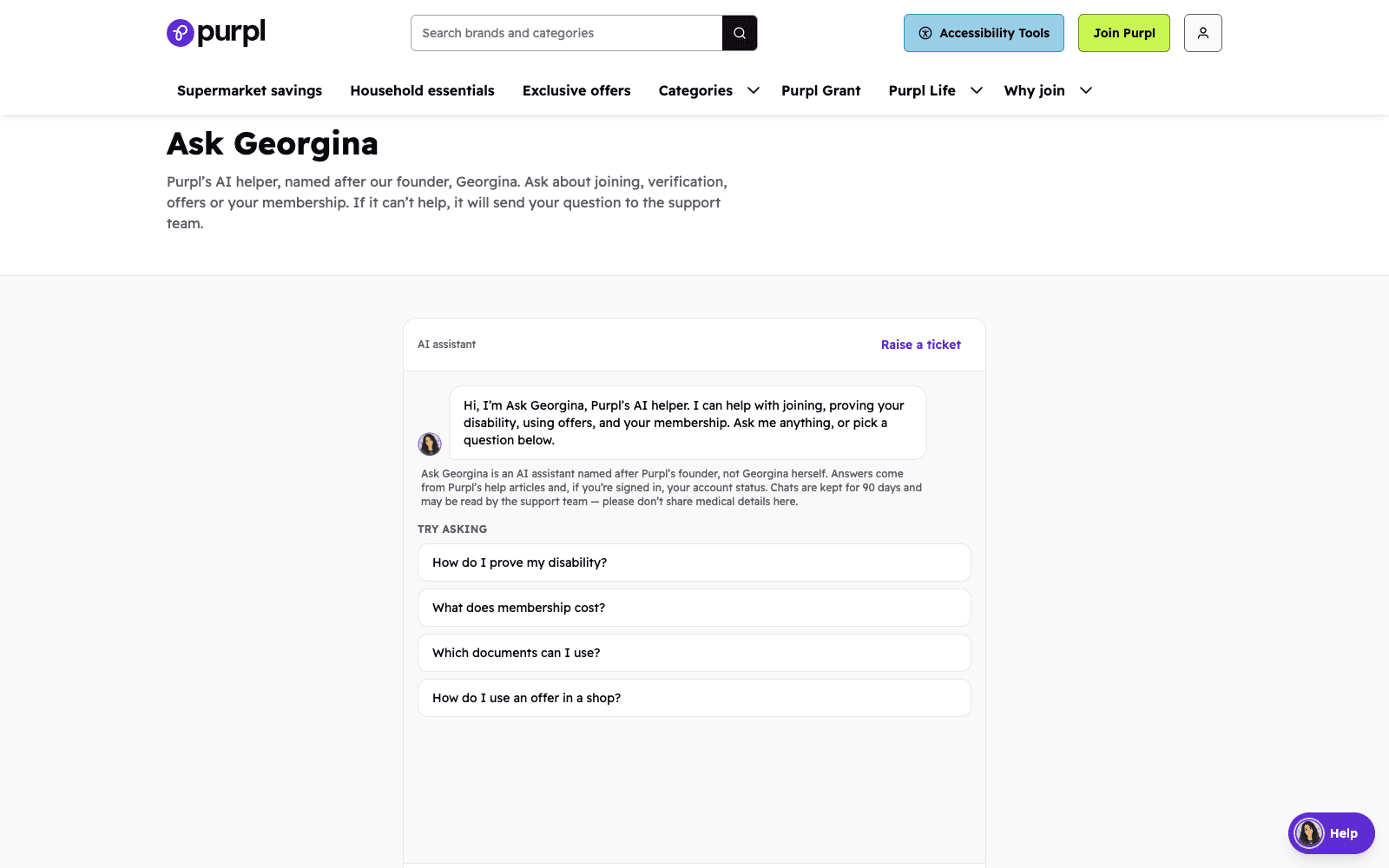 Purpl: Ask Georgina project screenshot