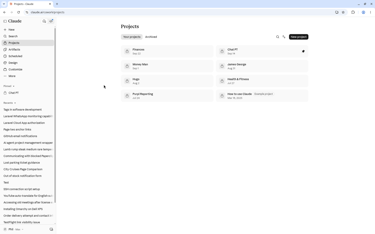 Claude Projects list