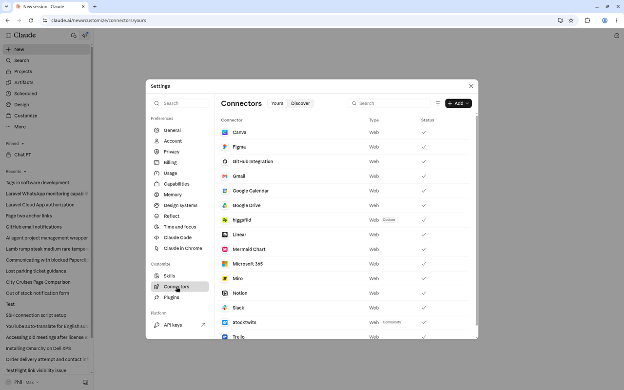 Claude Customize → Connectors with Google and other apps